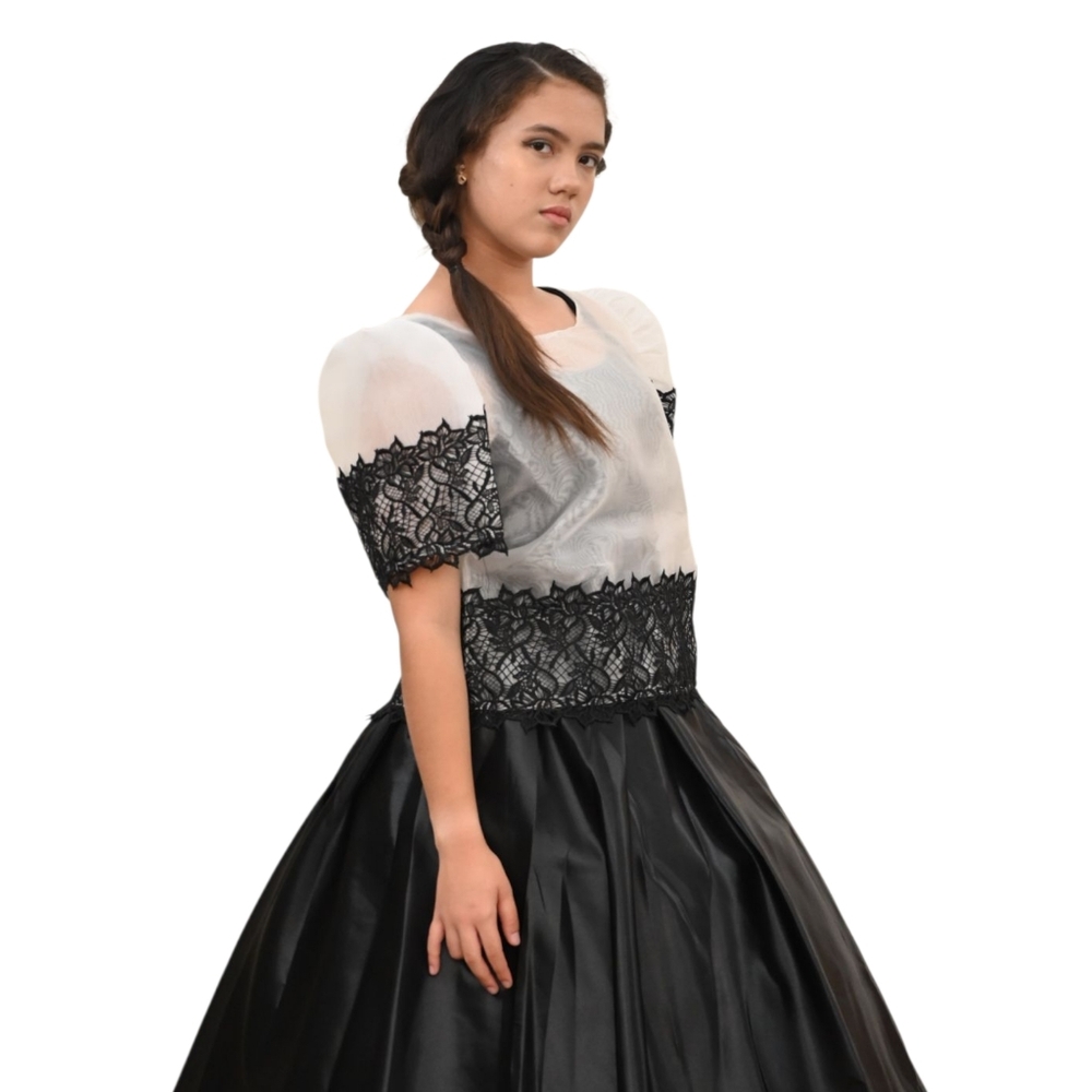 Filipiniana kimona Blouse Black/ White Pink Traditional